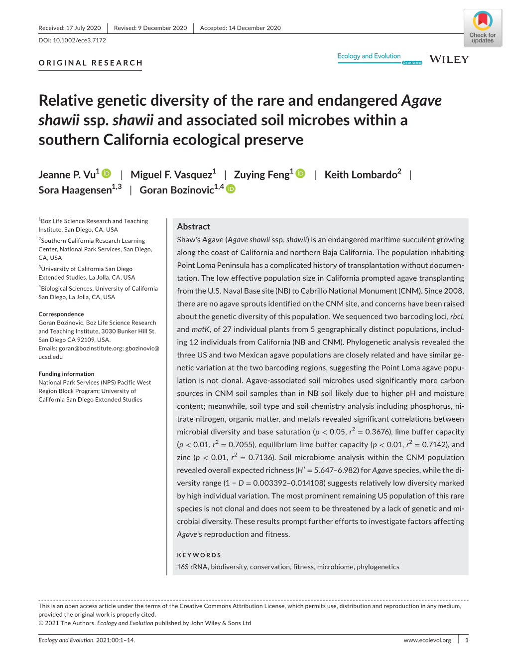 Relative Genetic Diversity of the Rare and Endangered Agave Shawii Ssp