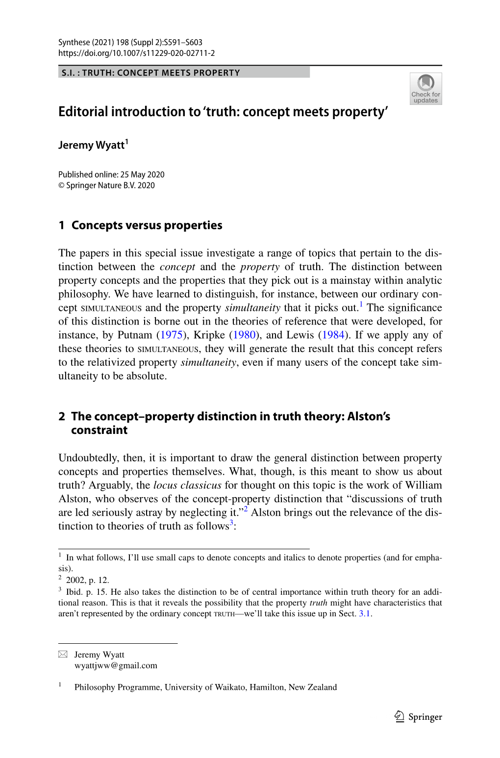 Editorial Introduction to 'Truth: Concept Meets Property'