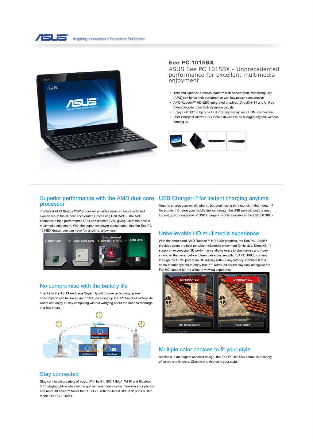 ASUS Eee PC 1015BX - Unprecedented Performance for Excellent Multimedia Enjoyment