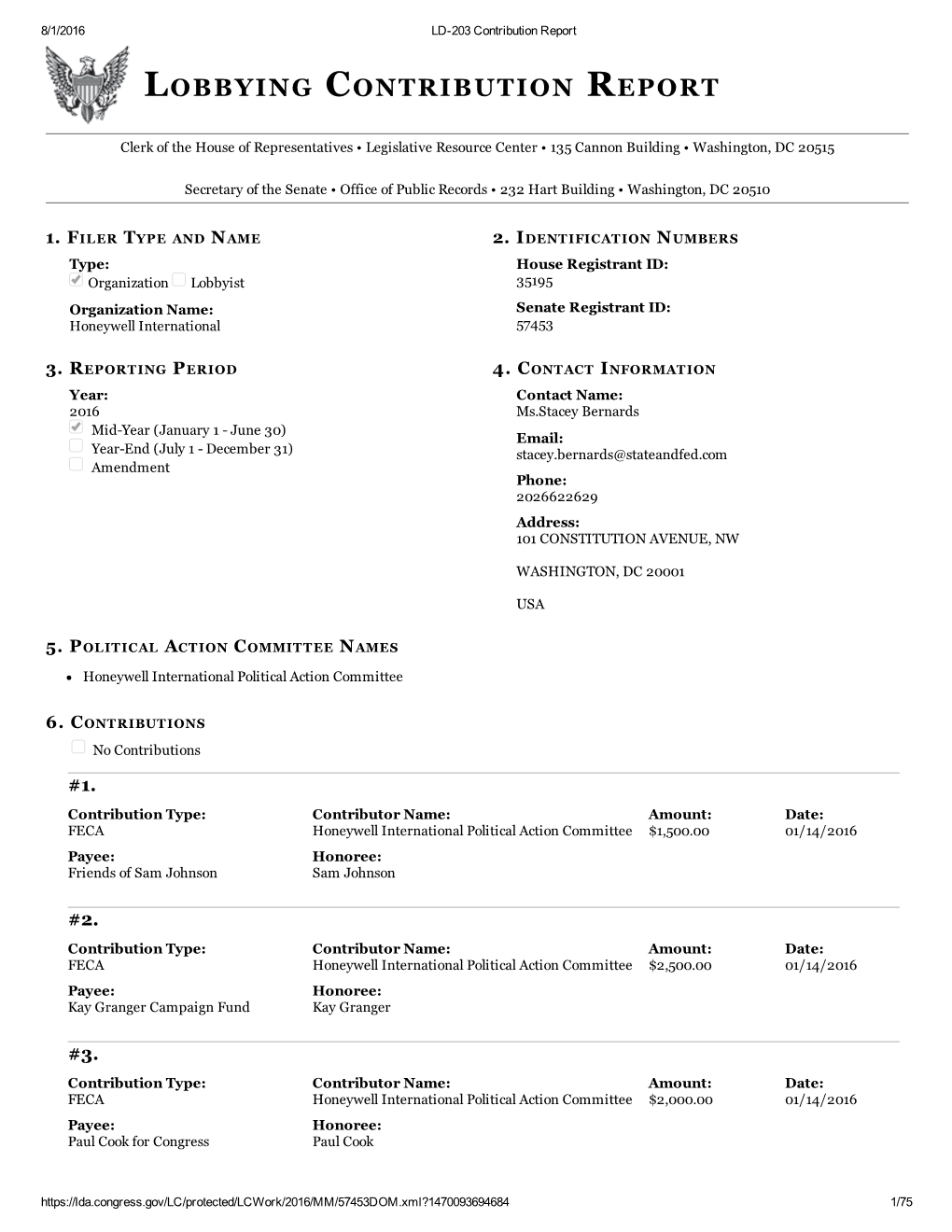 Lobbying Contribution Report