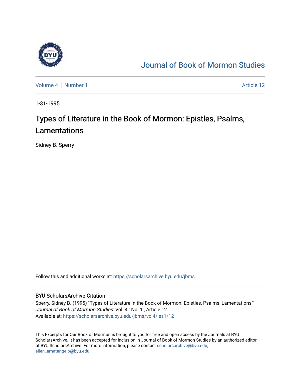 Types of Literature in the Book of Mormon: Epistles, Psalms, Lamentations