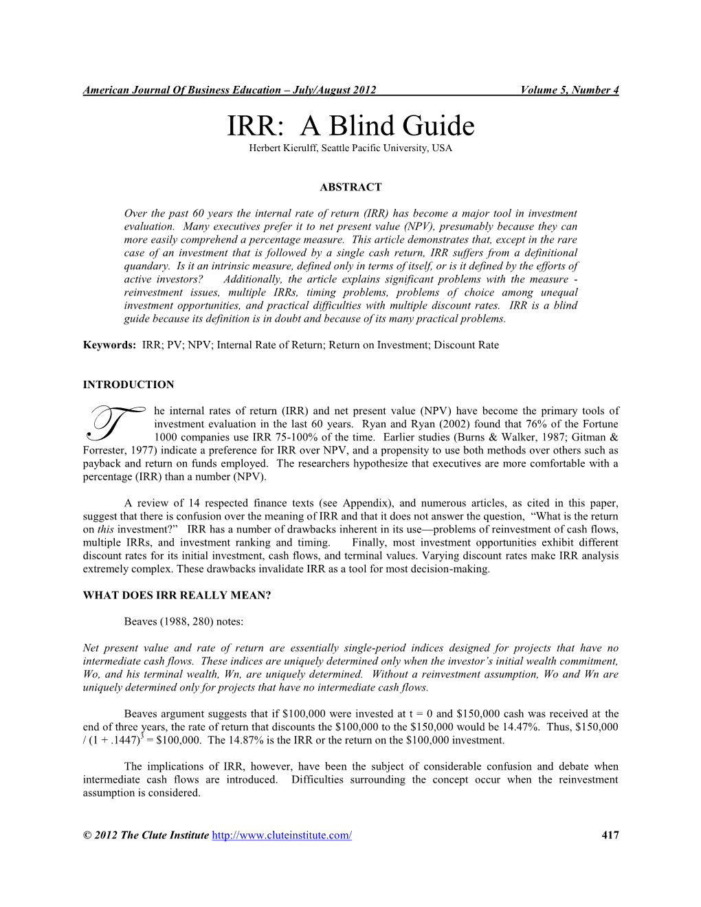 IRR: a Blind Guide