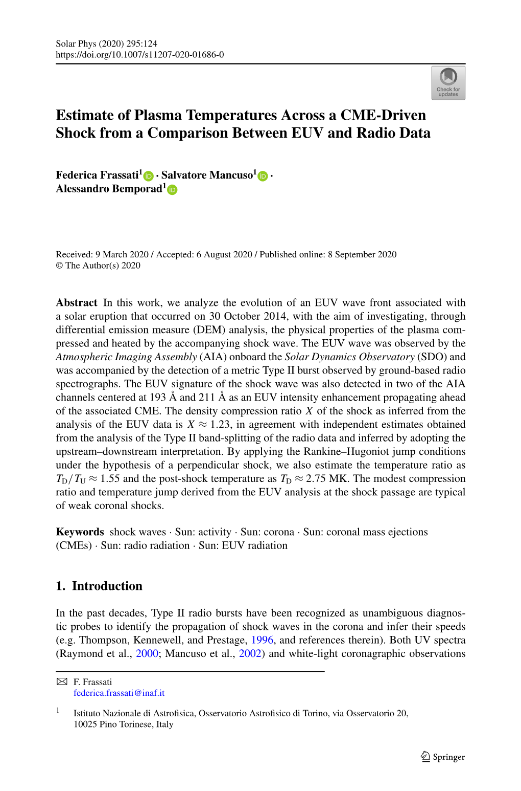 Estimate of Plasma Temperatures Across a CME-Driven Shock from a Comparison Between EUV and Radio Data