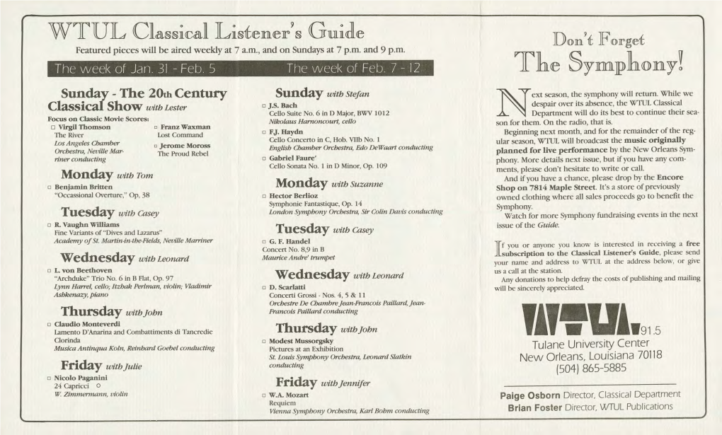 WTUL Classical Listener's Guide