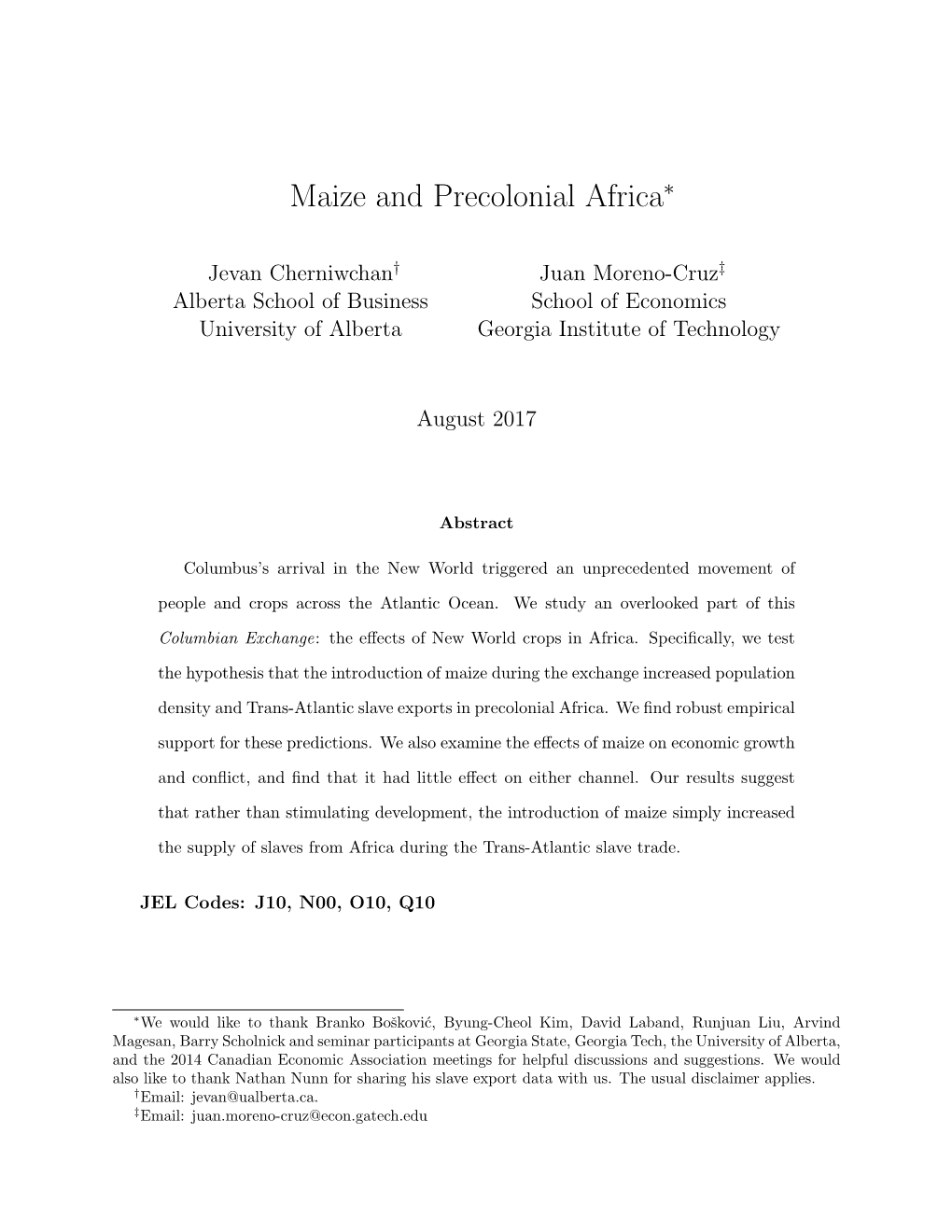 Maize and Precolonial Africa∗