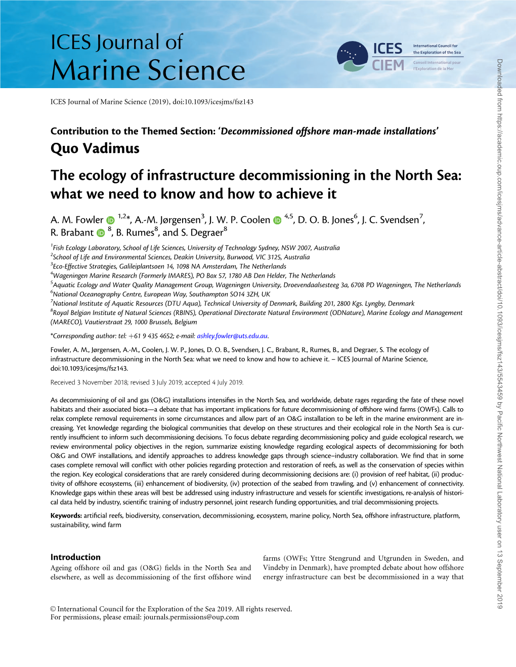 The Ecology of Infrastructure Decommissioning in the North Sea: What We Need to Know and How to Achieve It