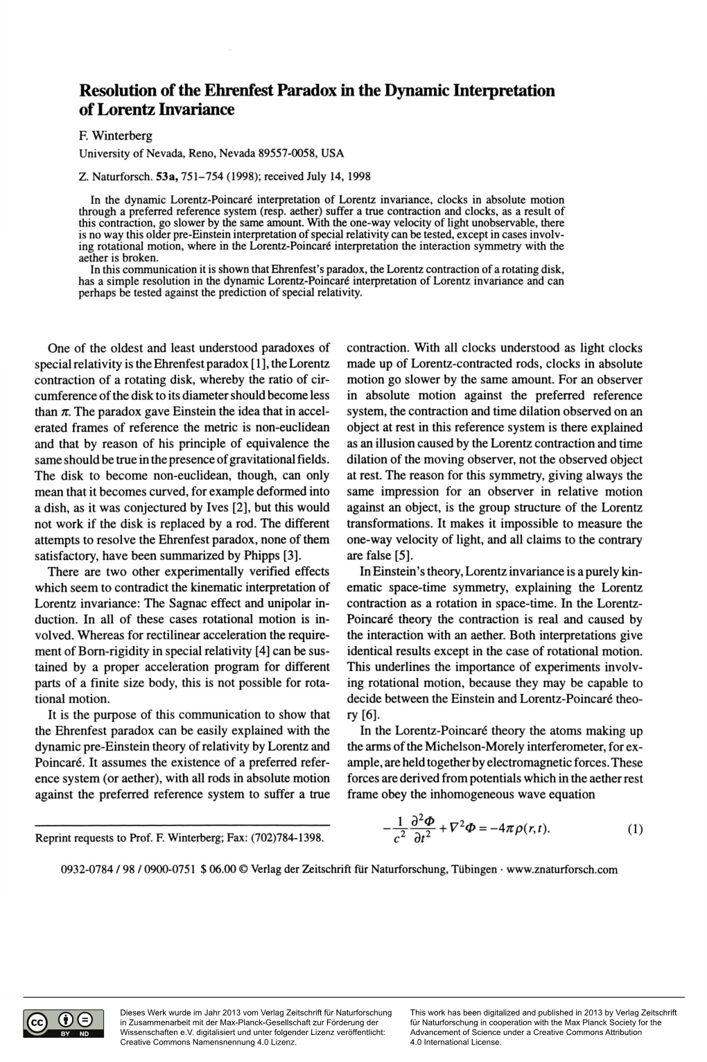 Resolution of the Ehrenfest Paradox in the Dynamic Interpretation of Lorentz Invariance F