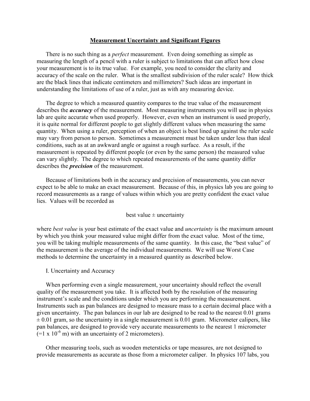 Intro to Measurement Uncertainty 2011