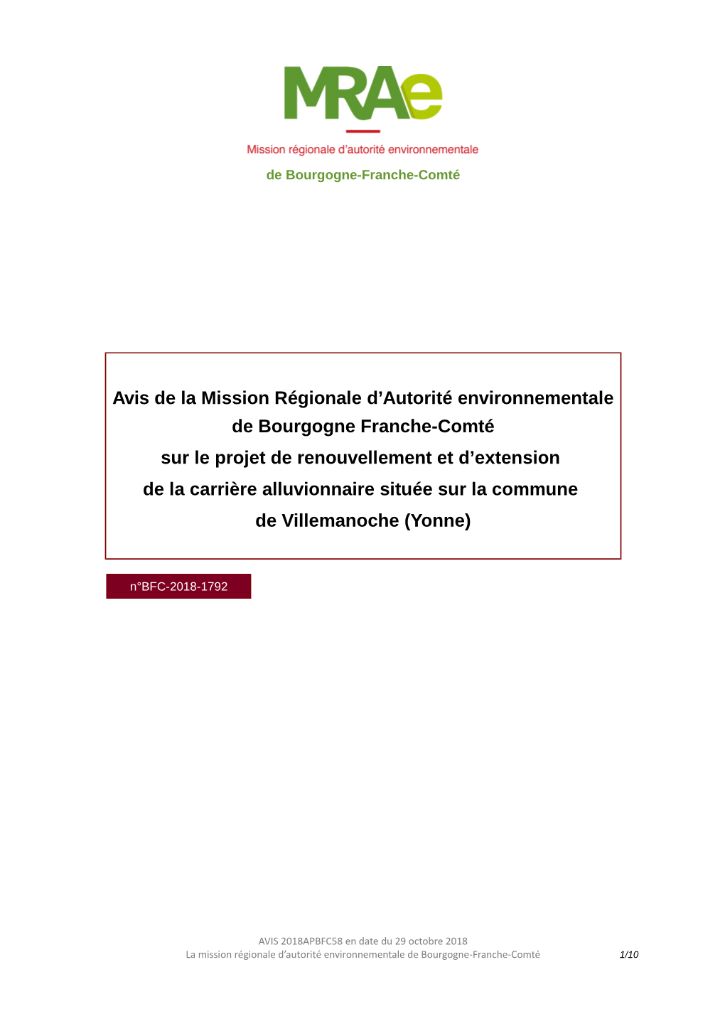 Avis De La Mission Régionale D'autorité Environnementale De