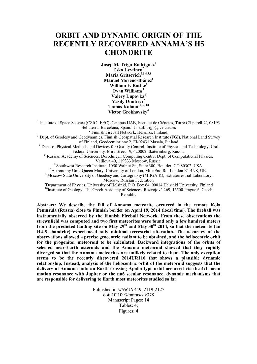 Orbit and Dynamic Origin of the Recently Recovered Annama’S H5 Chondrite