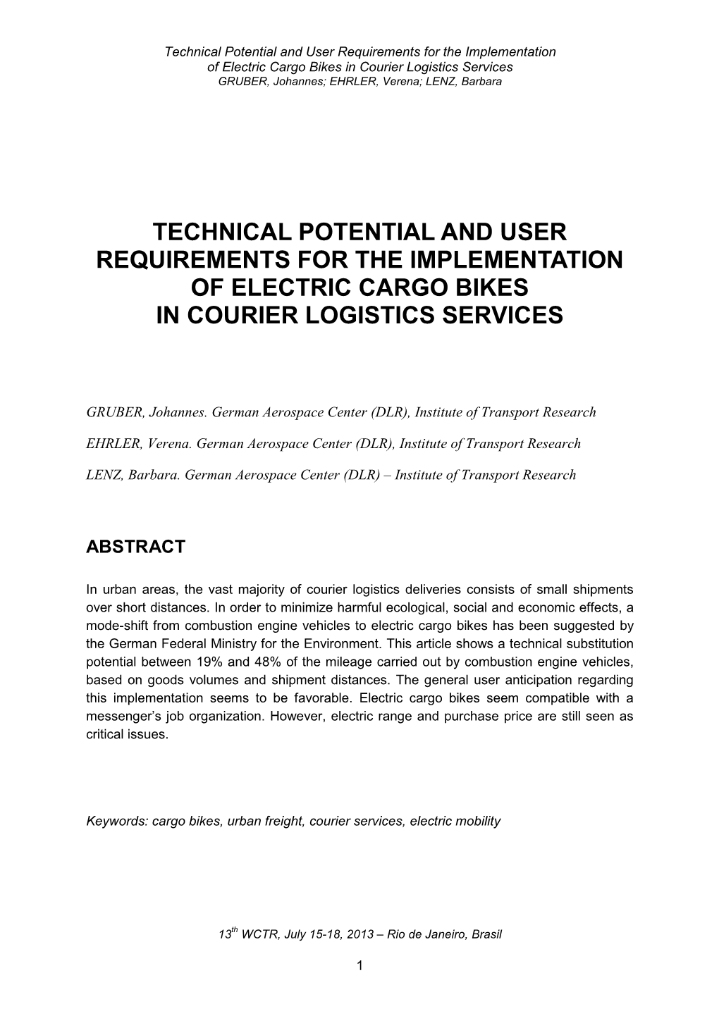 What Share of Courier Deliveries Could Be Made by Electric Cargo Bikes?