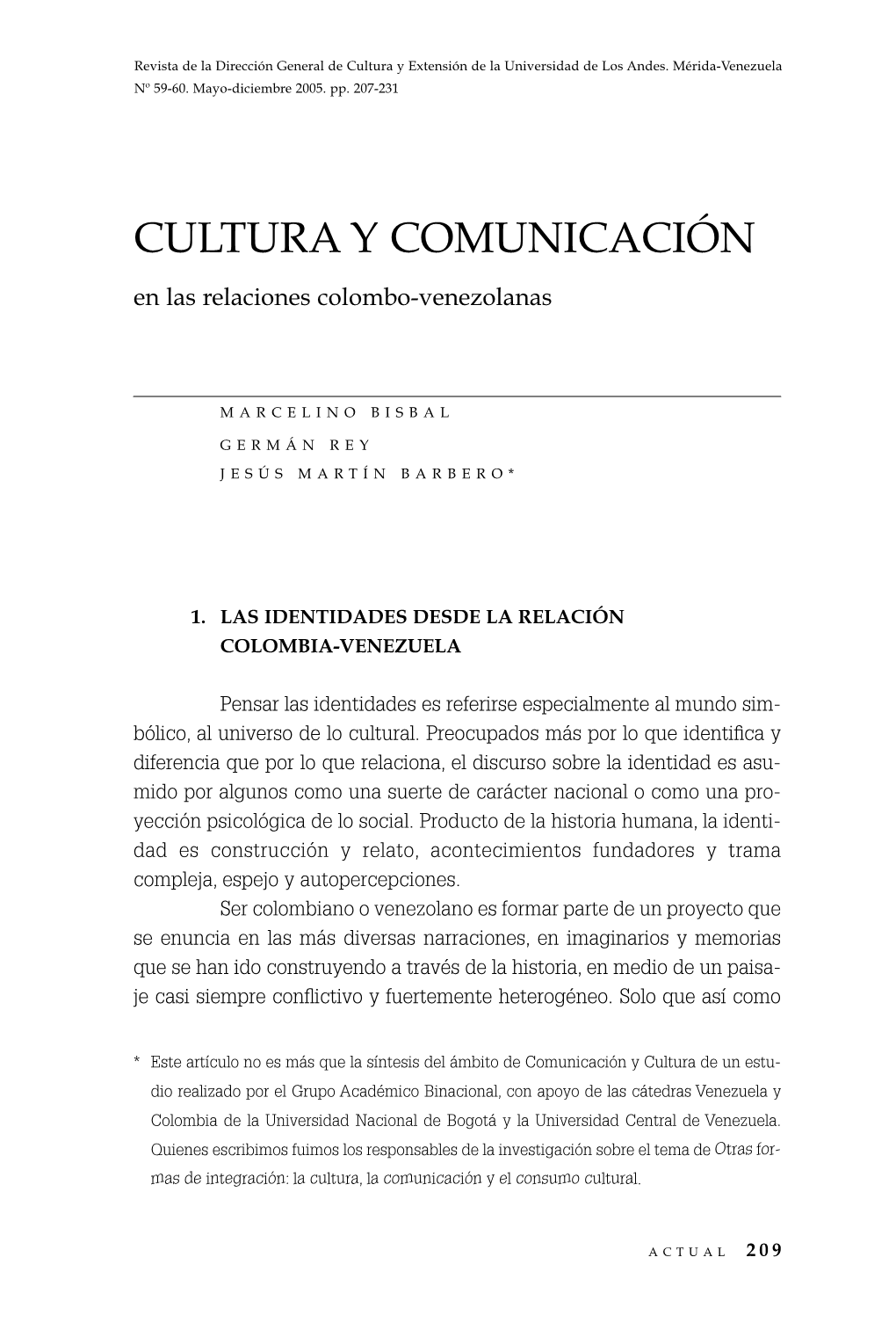 CULTURA Y COMUNICACIÓN En Las Relaciones Colombo-Venezolanas