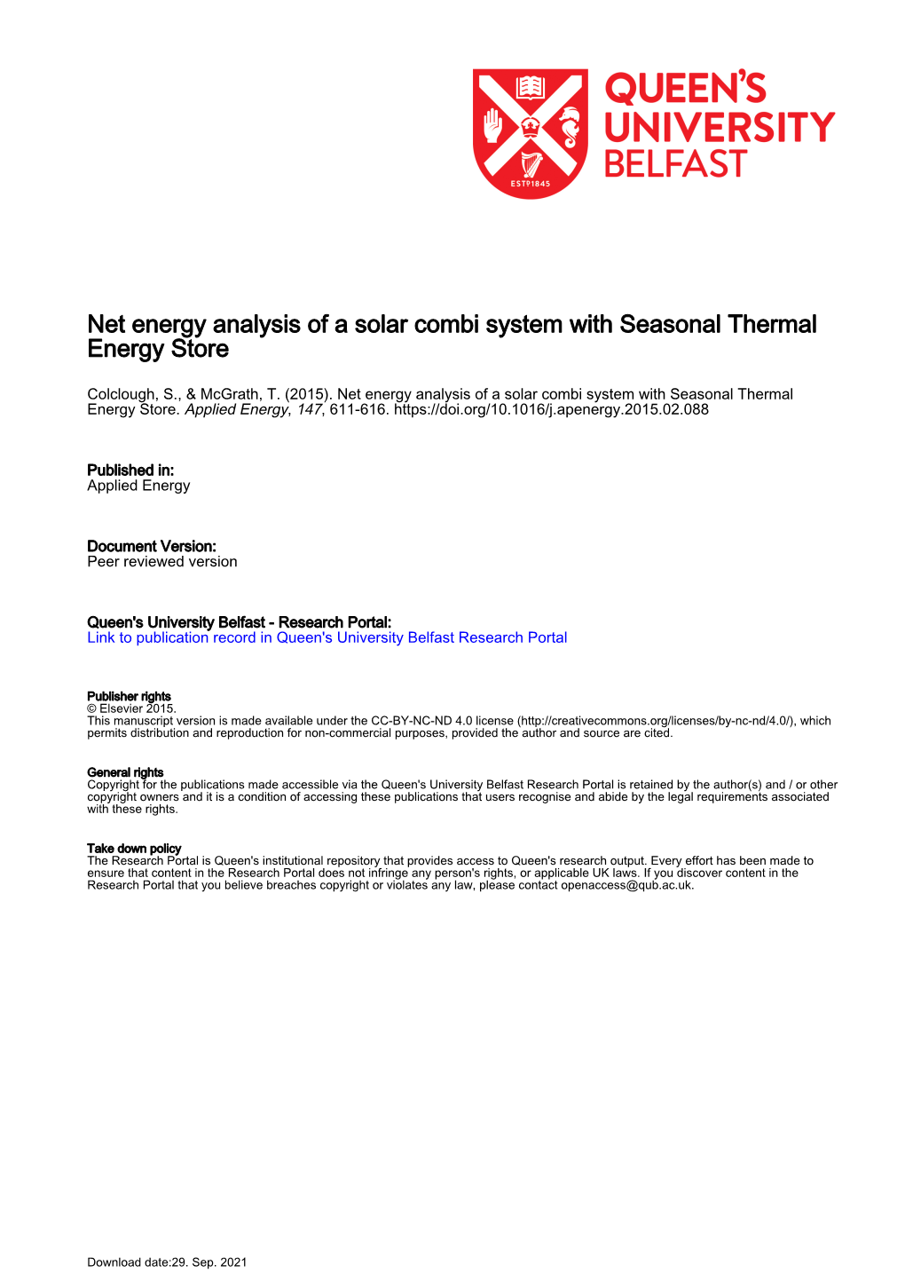 Net Energy Analysis of a Solar Combi System with Seasonal Thermal Energy Store