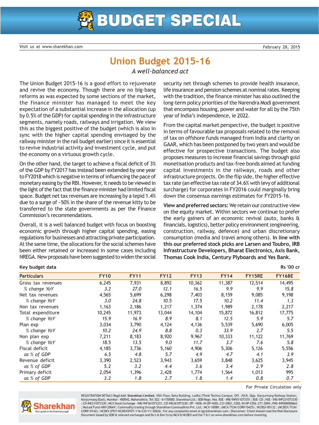 Union Budget 2015-16 a Well-Balanced Act