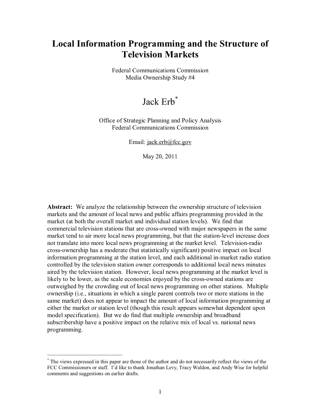 Local Information Programming and the Structure of Television Markets