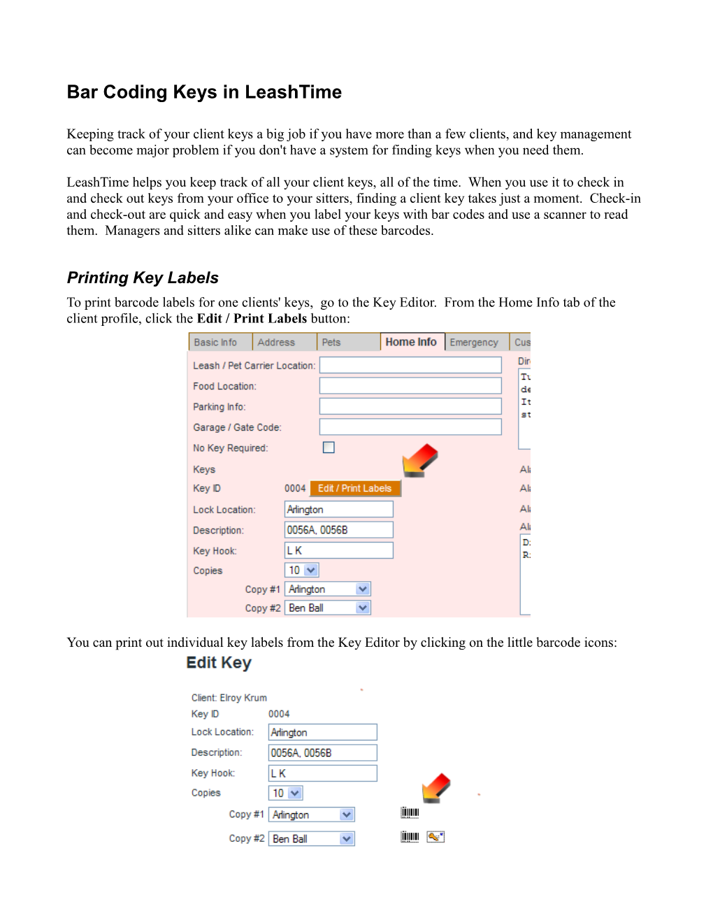 Bar Coding Keys in Leashtime