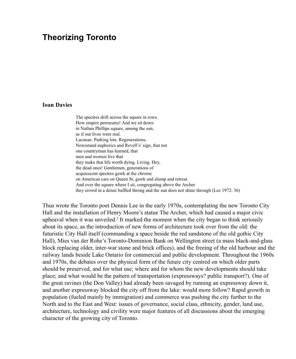 Theorizing Toronto