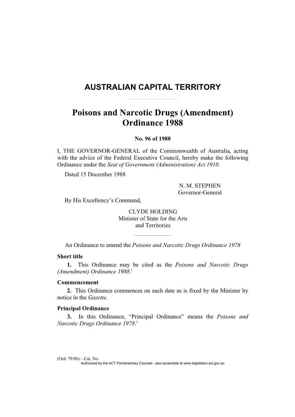 Poisons and Narcotic Drugs (Amendment) Ordinance 1988