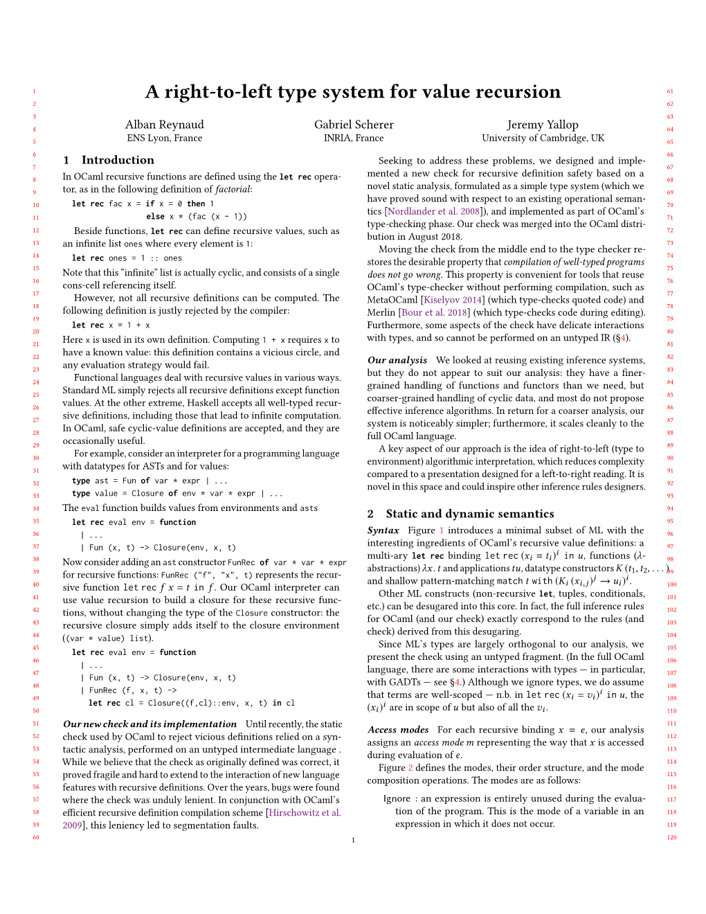 A Right-To-Left Type System for Value Recursion