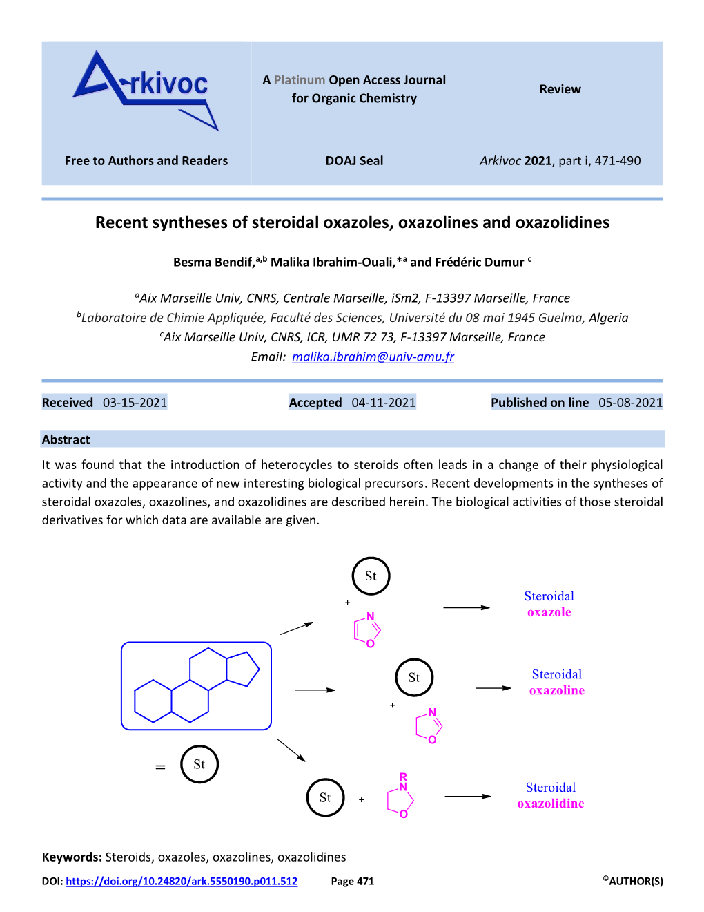 Recent Syntheses of Steroidal Oxazoles, Oxazolines and Oxazolidines