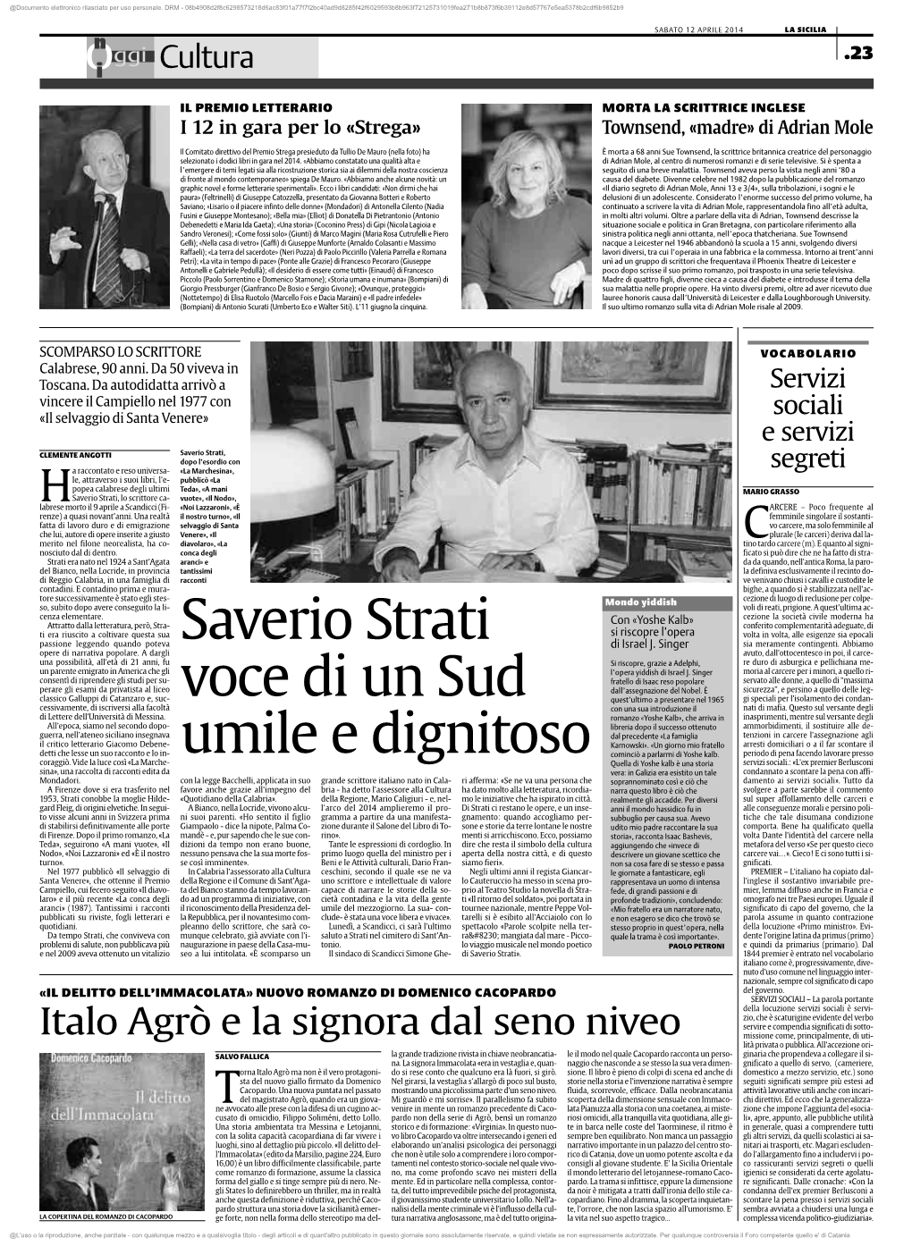 Saverio Strati Voce Di Un Sud Umile E Dignitoso