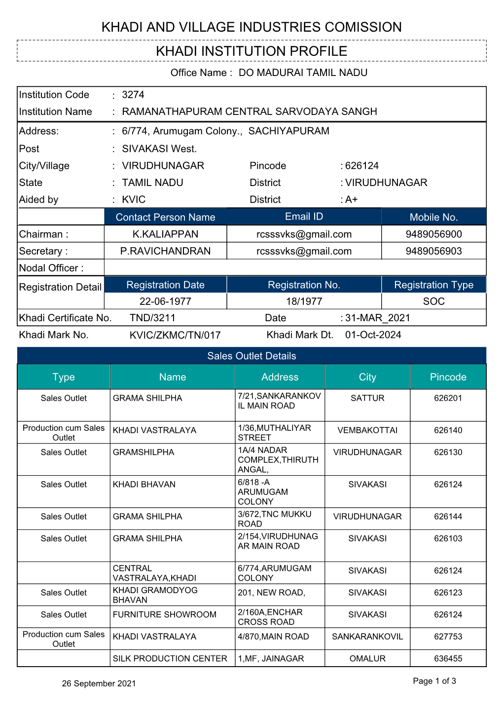 Khadi Institution Profile Khadi and Village Industries Comission