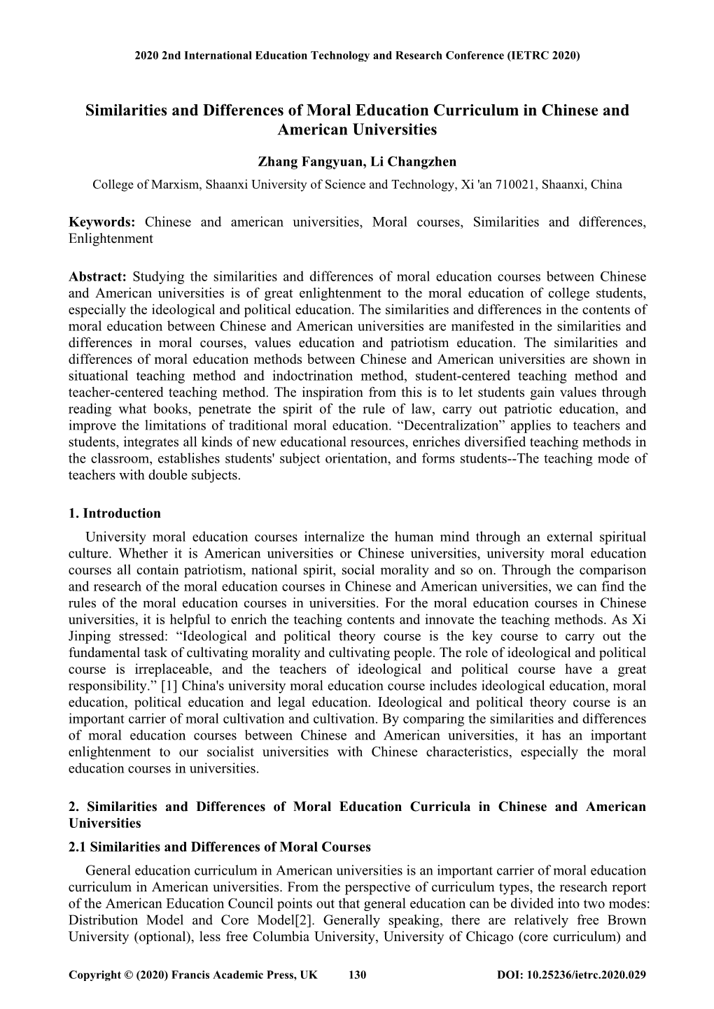 Similarities and Differences of Moral Education Curriculum in Chinese and American Universities