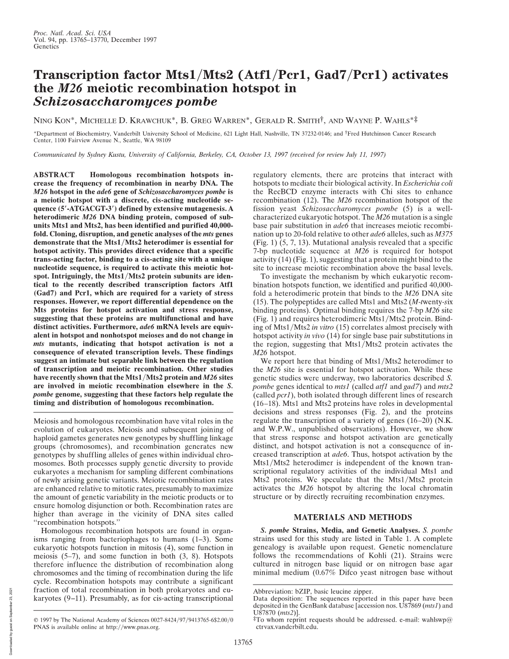 Activates the M26 Meiotic Recombination Hotspot in Schizosaccharomyces Pombe