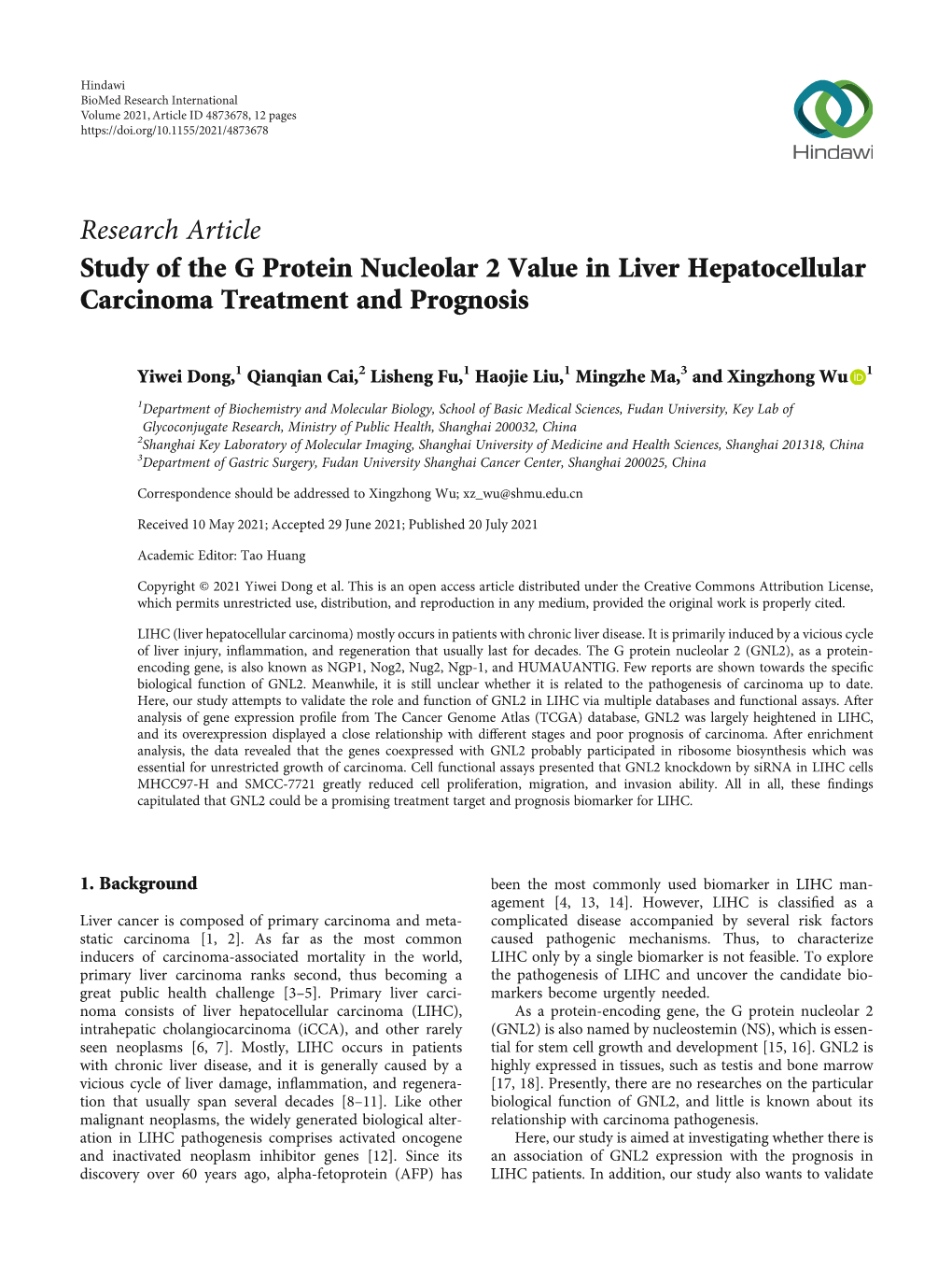 Study of the G Protein Nucleolar 2 Value in Liver Hepatocellular Carcinoma Treatment and Prognosis