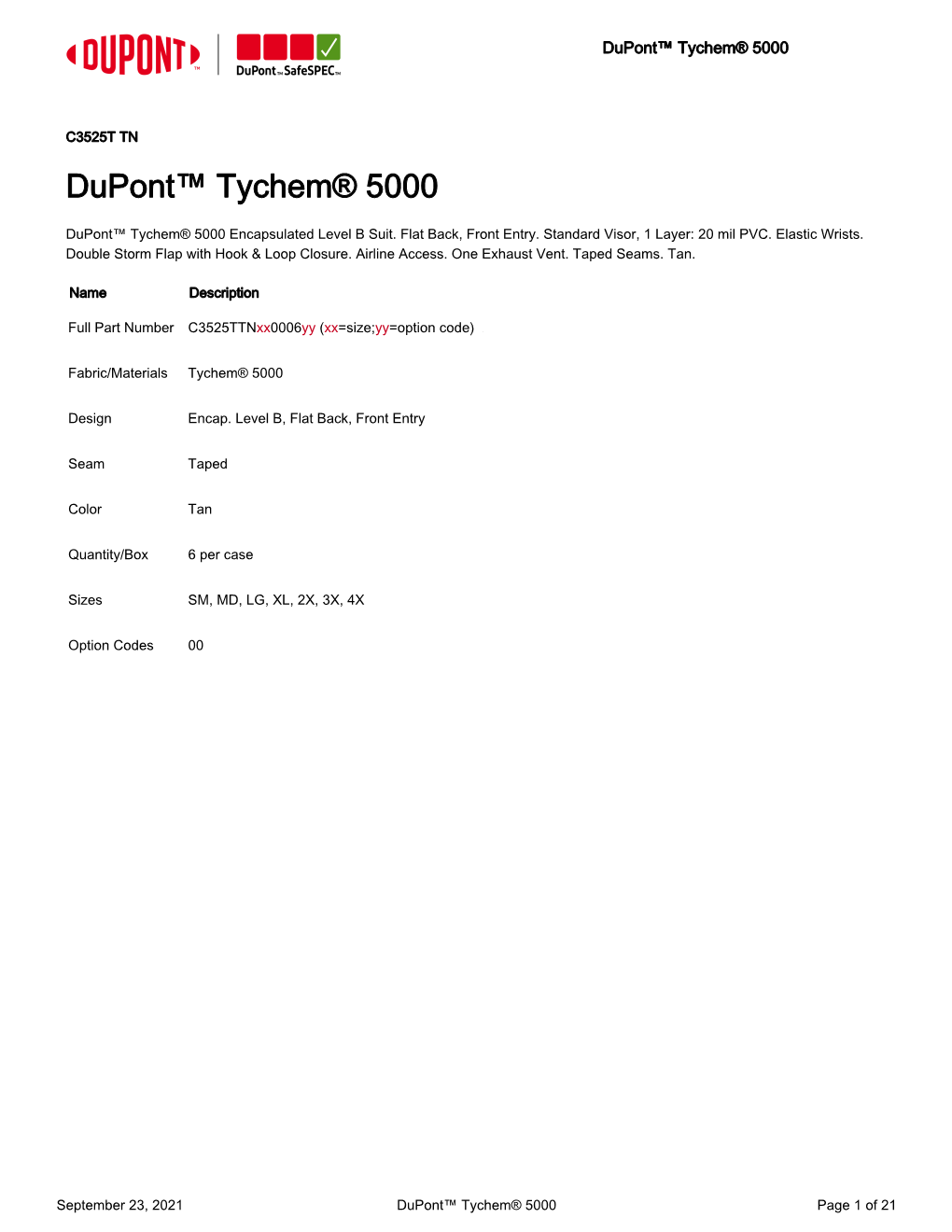 Dupont™ Tychem® 5000