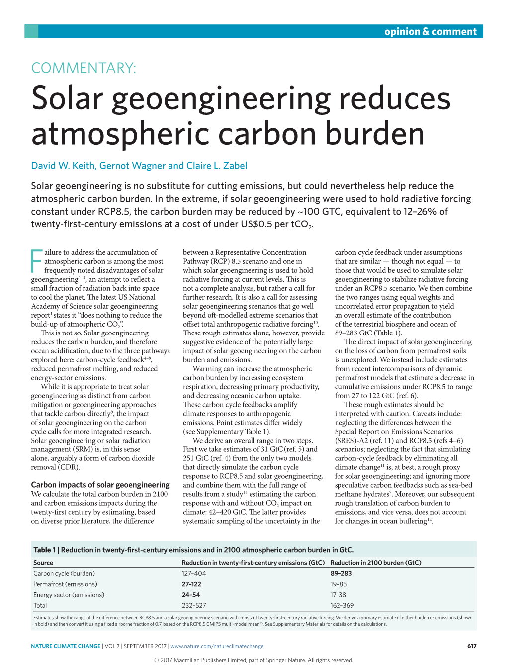 Solar Geoengineering Reduces Atmospheric Carbon Burden David W