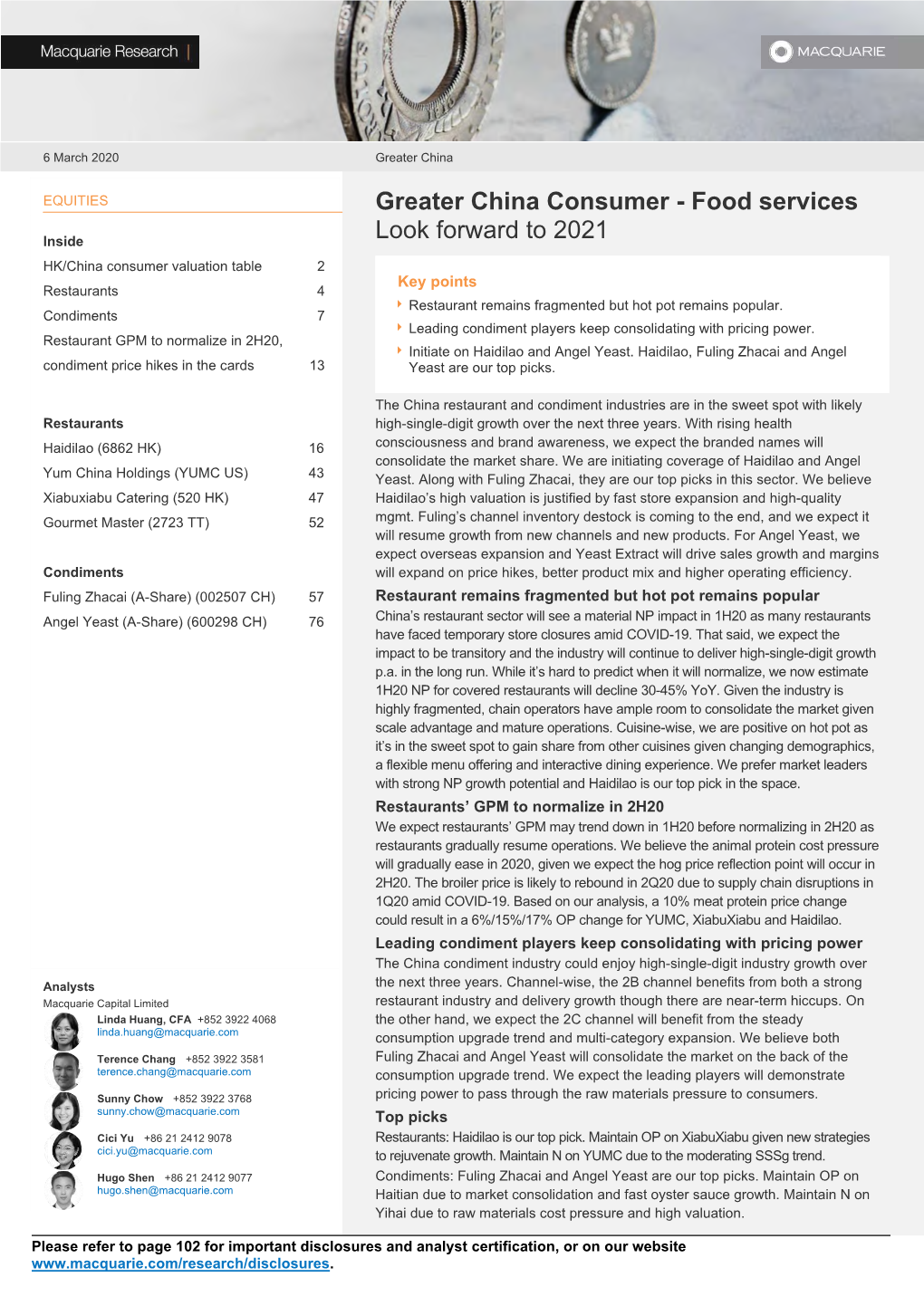 Greater China Consumer - Food Services