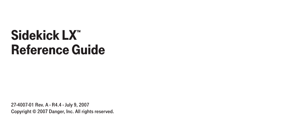 Sidekick LX™ Reference Guide