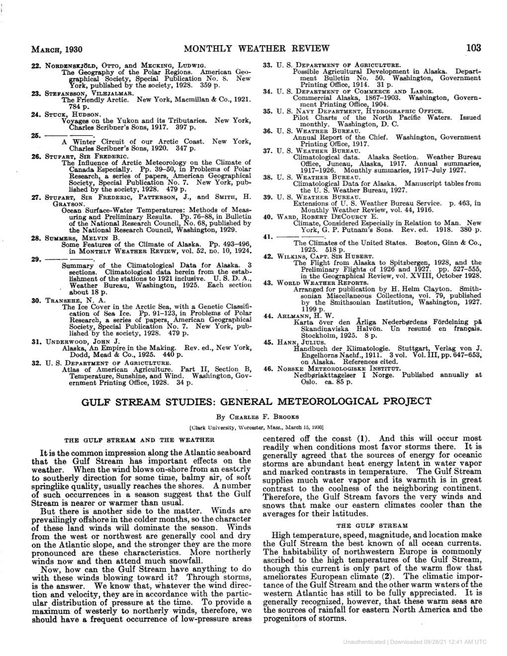 March, 1930 Monthly Weather Review Gulf Stream Studies