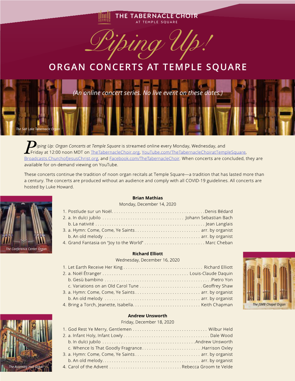 ORGAN CONCERTS at TEMPLE SQUARE Piping Up