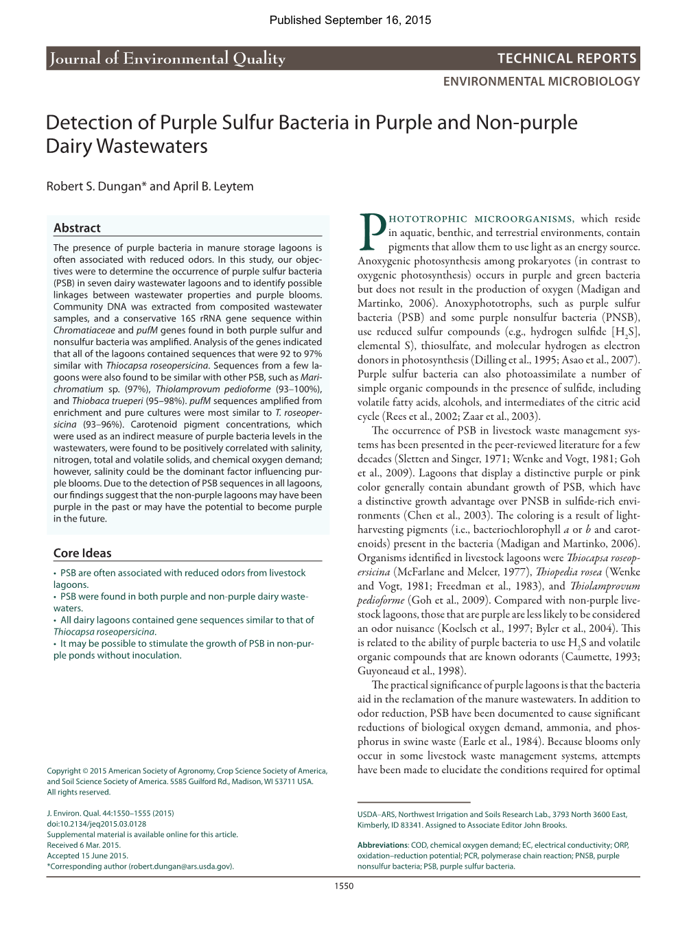 Detection of Purple Sulfur Bacteria in Purple and Non-Purple Dairy Wastewaters