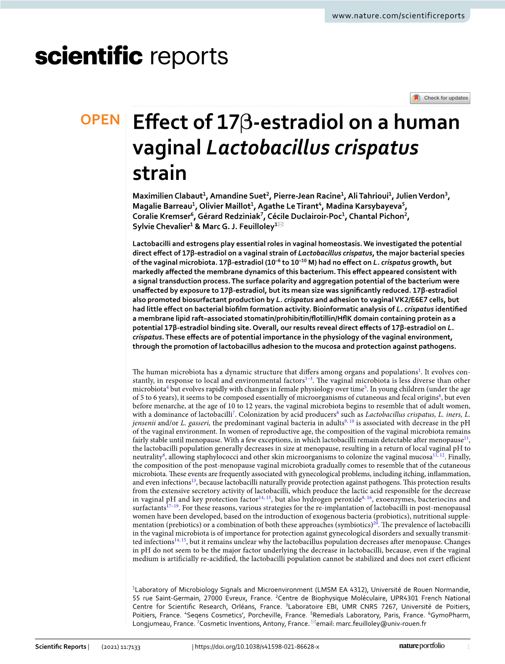 Effect of 17Β-Estradiol on a Human Vaginal Lactobacillus Crispatus Strain