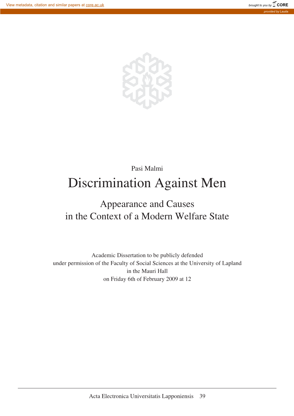 Discrimination Against Men Appearance and Causes in the Context of a Modern Welfare State