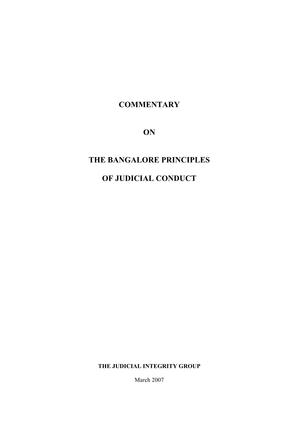 Commentary on the Bangalore Principles of Judicial Conduct