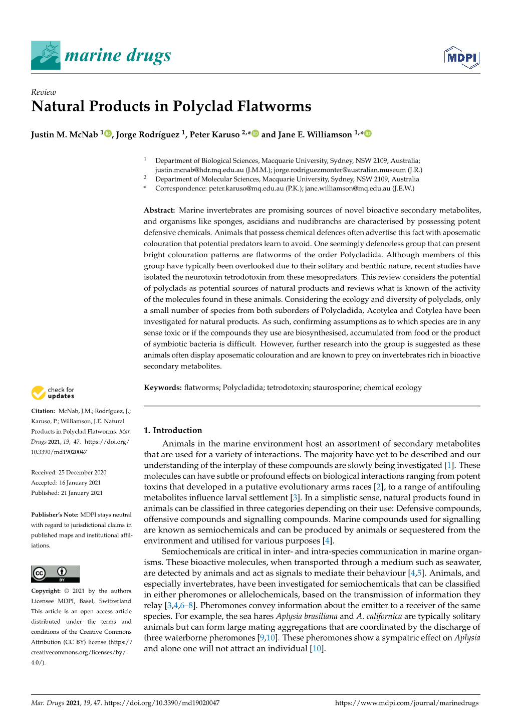 Natural Products in Polyclad Flatworms