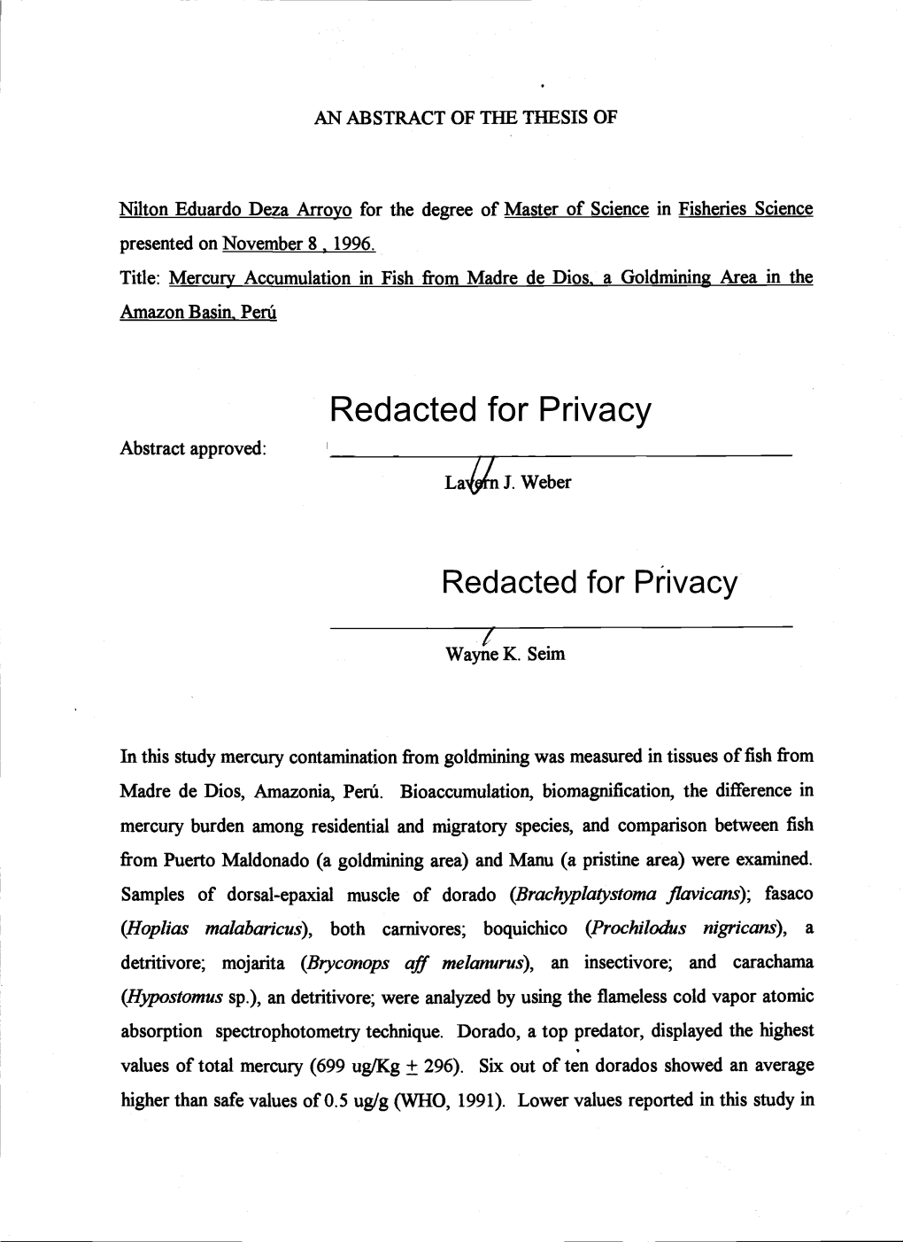 Redacted for Privacy Abstract Approved: I