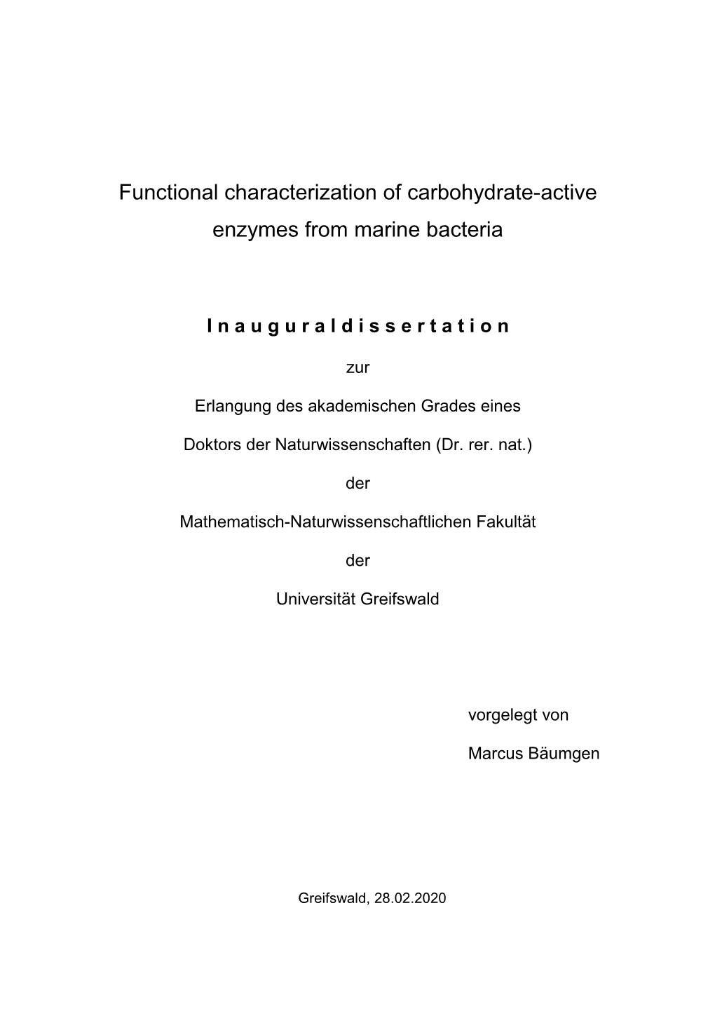 Functional Characterization of Carbohydrate-Active Enzymes from Marine Bacteria