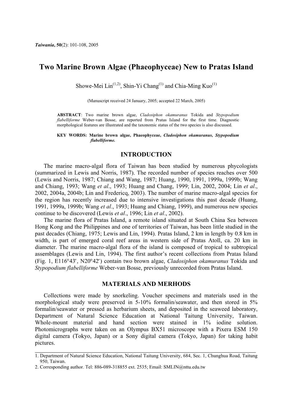 Aeropalynological Study of Yangmingshan National Park, Taiwan