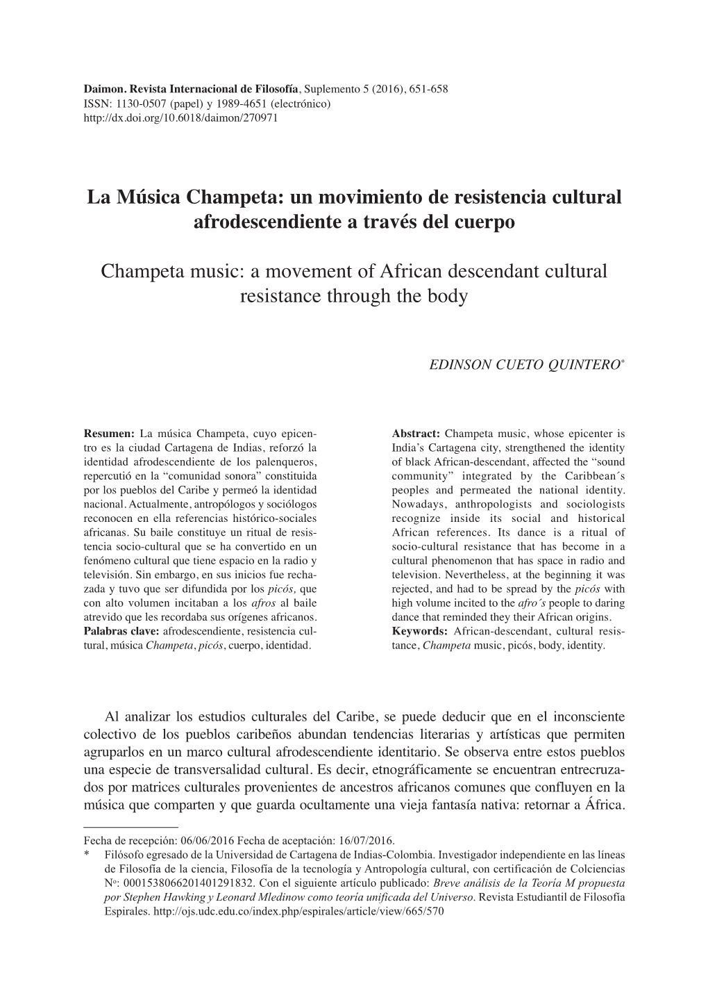 La Música Champeta: Un Movimiento De Resistencia Cultural Afrodescendiente a Través Del Cuerpo