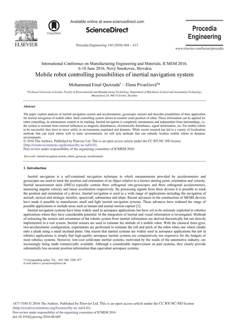 Mobile Robot Controlling Possibilities of Inertial Navigation System