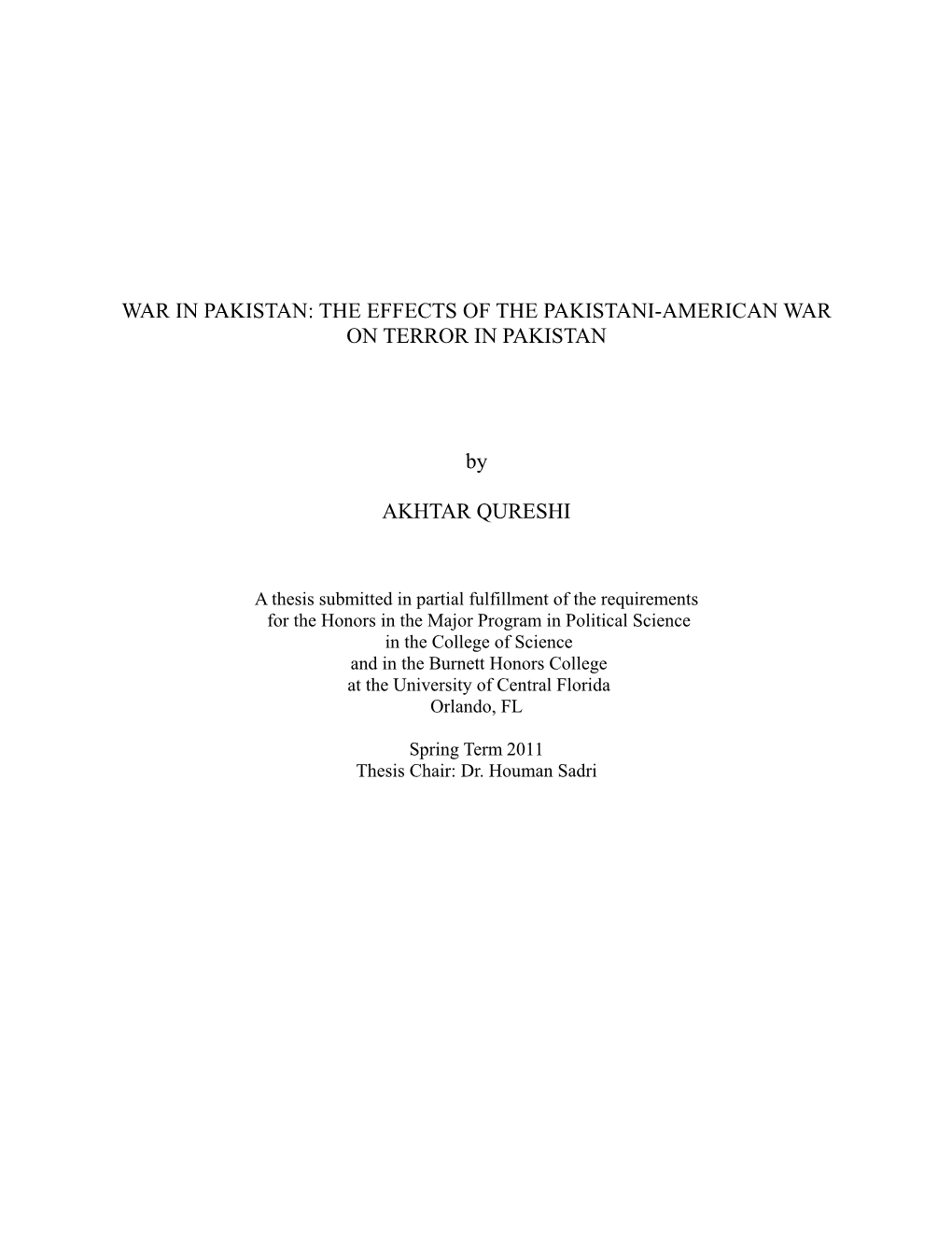 War in Pakistan: the Effects of the Pakistani-American War on Terror in Pakistan