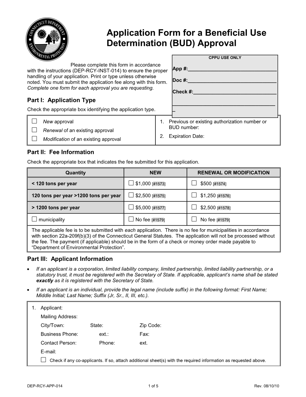 Application Form for a Beneficial Use Determination (BUD) Approval