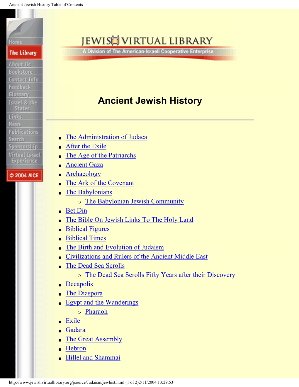 Ancient Jewish History Table of Contents