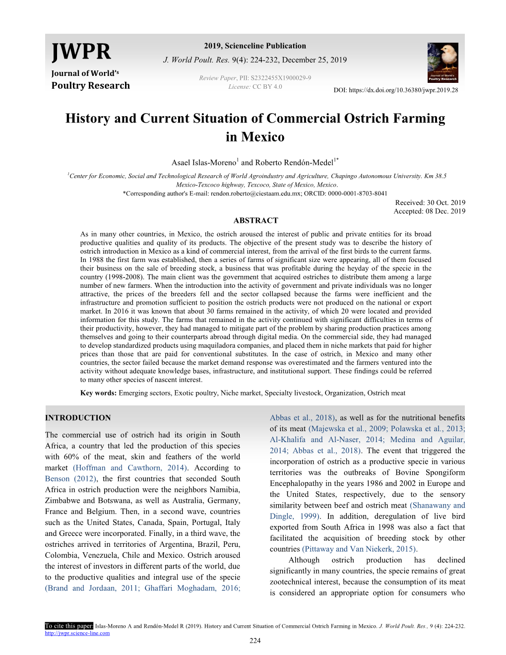 History and Current Situation of Commercial Ostrich Farming in Mexico
