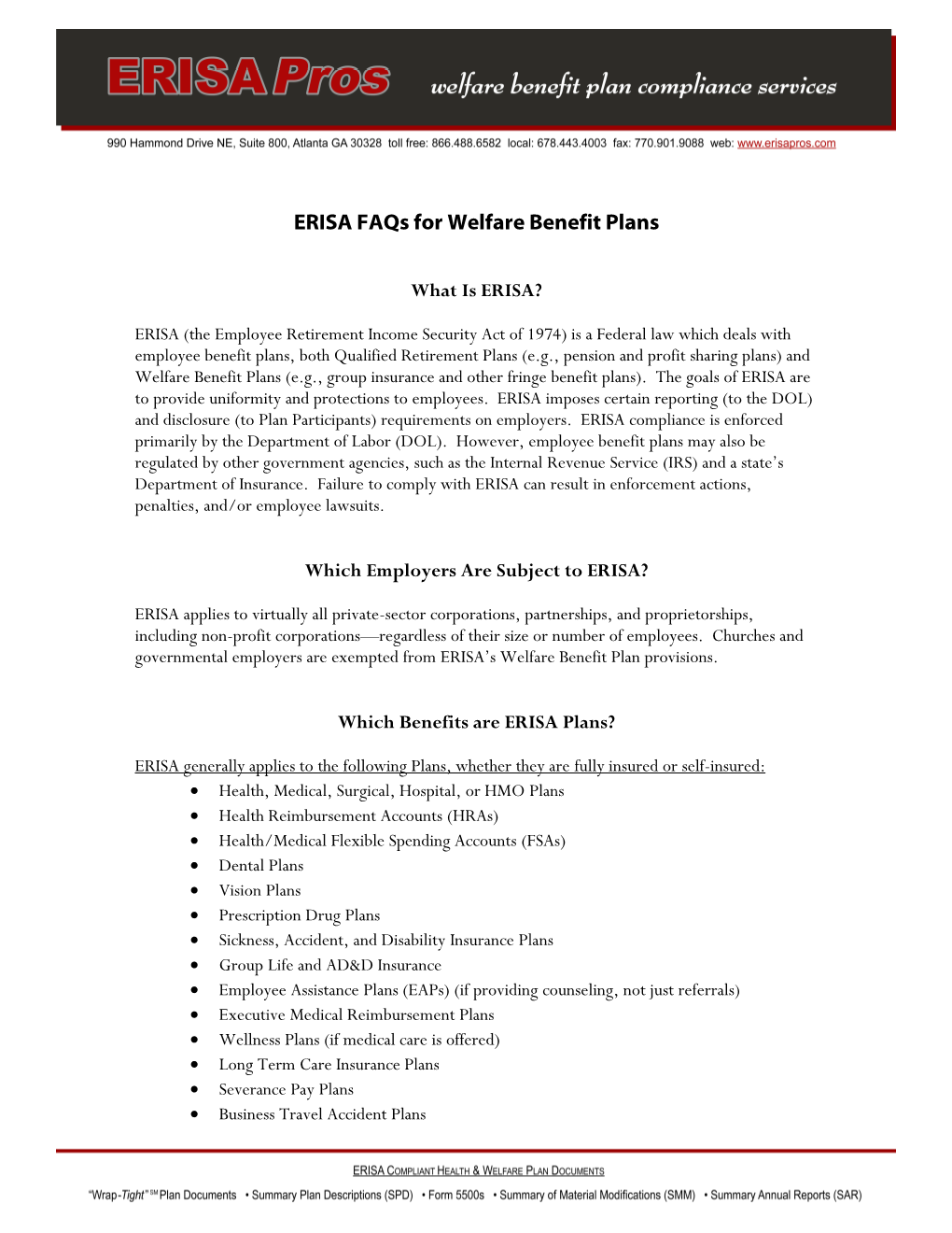 ERISA Faqs for Welfare Benefit Plans